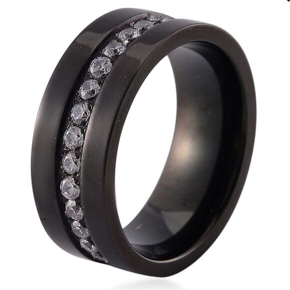 White Austrian Crystal Ring in Natural Tungsten Carbide Black size 8 - Picture 4 of 8